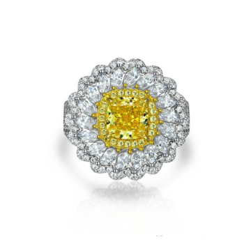 Yellow CZ Fine Sterling Silver Rings Rhodium Plated